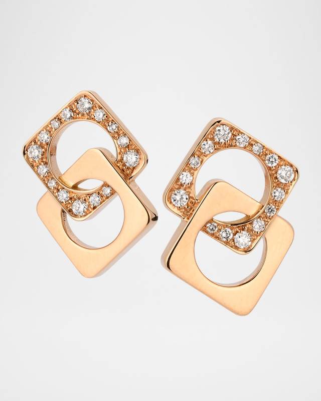Cortile Little Square Earrings in 18K Pink Gold with White Diamonds